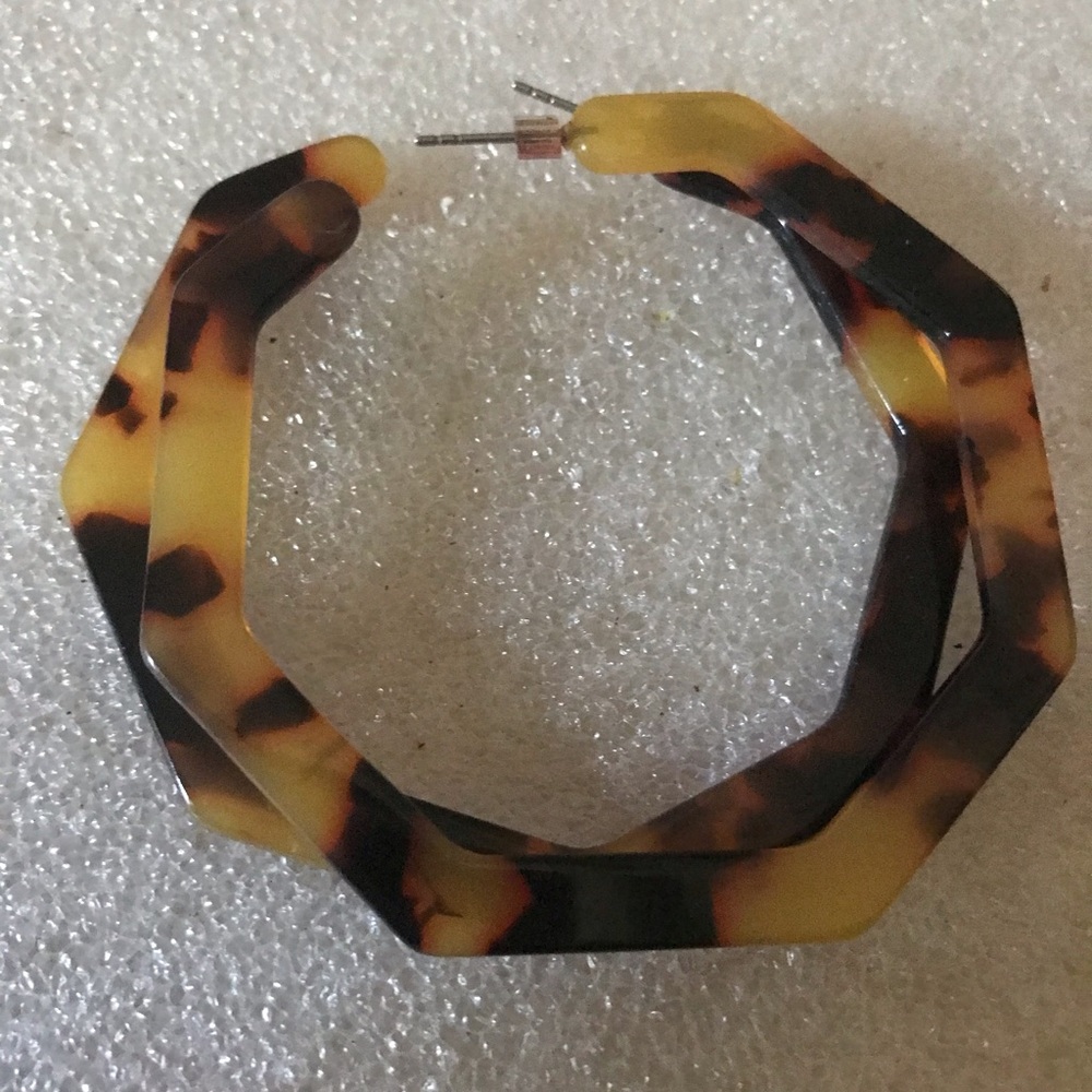 Tortoiseshell Octagon Hoop Earrings - Women Jewelry